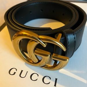 🔥 Authentic Gucci Double GG Buckle with Blk Leather Belt Unisex size 100-40 🔥